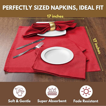 Native Fab Cloth Napkin Set of 12, 100% Cotton, Washable, Reusable Dinner Cloth Napkin 17x17 inches, Table Decor Napkins for Dinner, Events, Red
