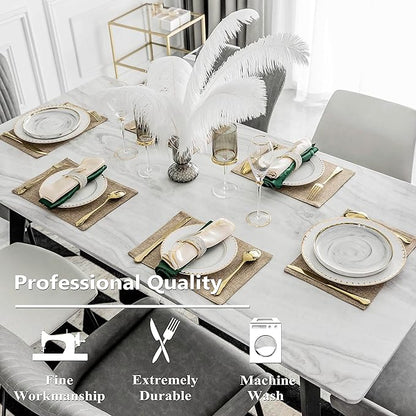 Home Brilliant Fabric Cotton Placemats Set of 6 Heat Resistant Dining Table Place Mats Kitchen Table Mats, Natural Linen