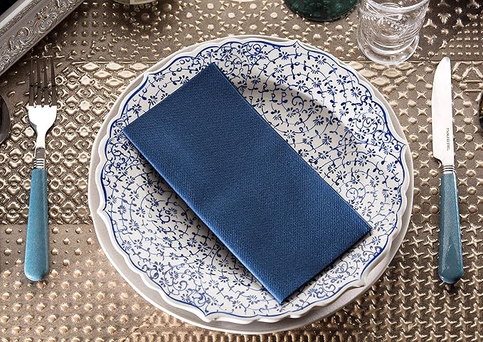 50 Pack Navy Napkins | Linen Feel Disposable Cloth Like Paper Dinner Napkins | Hand Towels | Soft, Absorbent, Paper Hand Towels for Bathroom,Kitchen,Parties,Weddings or Events