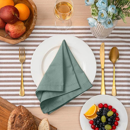 Blue Needles Set of 12 Hemstitch Linen Napkins 100% Cotton Hunter Green Cloth Dinner Napkins 18x18 inches, Soft, Reusable Absorbent Washable, Ideal for Fall Thanksgiving Events, Parties & Everyday Use
