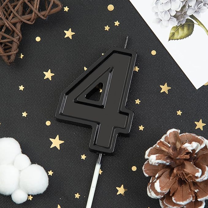 PHD CAKE 2.76 Inch Luxe Black 4 Number Birthday Candles, Black Number Candles, Cake Number Candles, Party Celebration