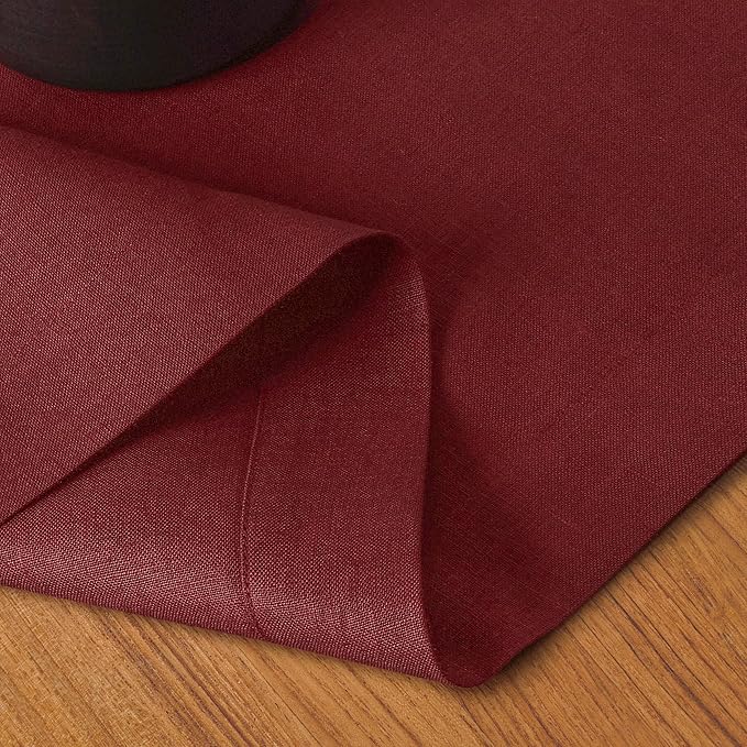 D'Moksha Homes Linen Dark Red Table Runner 90 Inches Long - 100% Pure Linen 14 x 90 Inch Table Runner for Dining, Winter, Christmas, Holiday - Machine Washable