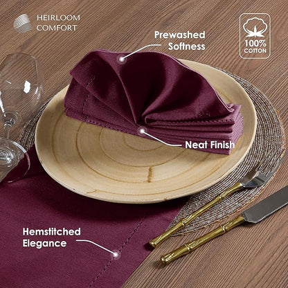 Burgundy Cotton Cloth Napkins 18"x18" - Set of 12 - Soft, Absorbent, Durable, Reusable, Washable - Hemstitch Mitered Edges - Perfect for Weddings, Receptions, Holiday, Formal Events
