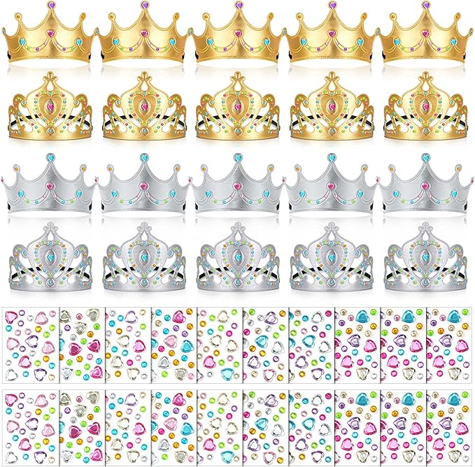 Yaomiao 44 Pcs Foam Crowns for Kids Princess Tiaras Crowns Bulk Diamond Sticker Making Kits for Birthday Party Supplies