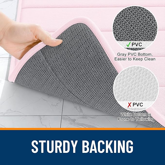 OLANLY Memory Foam Toilet Rugs U Shaped 24x20, Super Soft Absorbent Contour Bath Rugs, Quick Dry, Machine Washable Toilet Mat, Bathmat Floor Carpet, Bathroom Home Decor Accessories, Pink