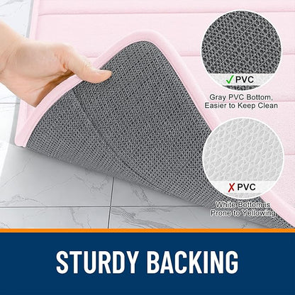 OLANLY Memory Foam Bath Mat 36x24, Super Soft Absorbent Bathroom Rugs, Quick Dry, Machine Washable Shower Floor Rugs, Bathmat Carpet, Bathroom Home Decor Accessories, Pink