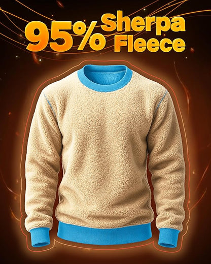 Boladeci Men's Full Sherpa Lined Crewneck Sweatshirts Heavy-weight Fleece Pullover Thick Thermal Long Sleeve Cotton