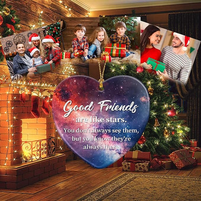 Good Friend Christmas Ornament for Best Friend,Sister Friendship Gifts for Women Sisters Soul Friends Bestie BBF,Ceramic Stars Keepsake Friendship Ornament Gift for Christmas Decoration Birthday Ideas