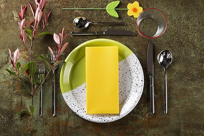 Yellow Paper Napkins | Linen Feel Guest Disposable Cloth Like Dinner Napkins | Hand Towels | Soft, Absorbent, Paper Hand Napkins for Kitchen, Bathroom, Parties, Weddings, Dinners Or Events | 50 Pack
