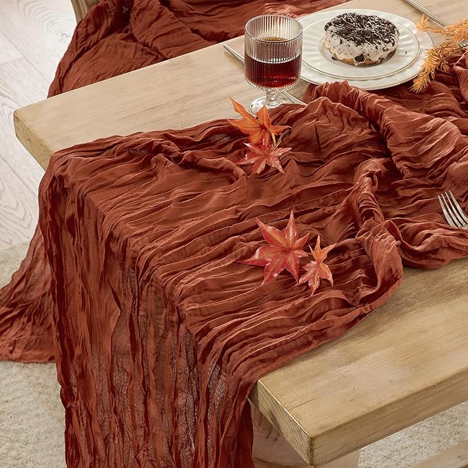 12 Pack Thanksgiving Table Runner Terracotta Boho Rustic Gauze 120 Inch 10 FT Cheesecloth Table Runners for Wedding Birthday Baby Shower Christmas Holiday Party Fall Decor for Home Farmhouse