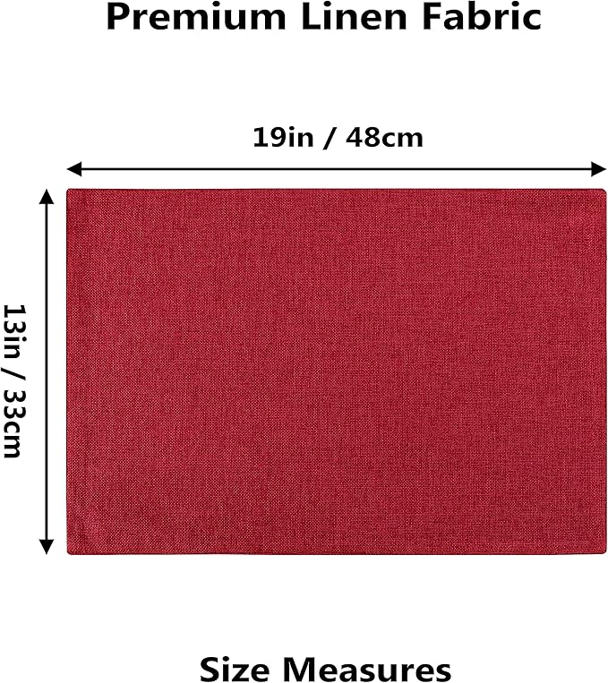 Home Brilliant Cloth Placemats Set of 4 Red Linen Placemats for Dinner Heat Resistant Dining Table Mats Kitchen Place Mats for Party Christmas, Dark Red Burgundy