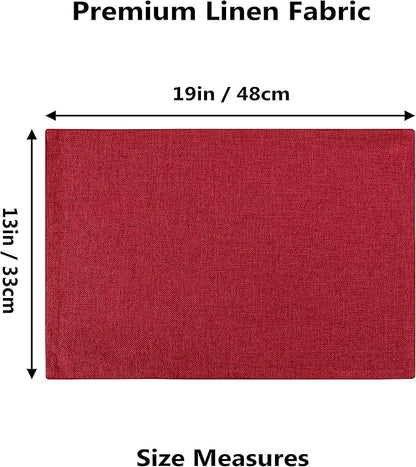 Home Brilliant Cloth Placemats Set of 4 Red Linen Placemats for Dinner Heat Resistant Dining Table Mats Kitchen Place Mats for Party Christmas, Dark Red Burgundy