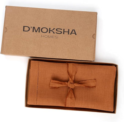 D'Moksha Homes Rust Linen Napkins Set of 4 - Classic Hemstitch 100% Pure Linen Hemstitch Dinner Napkins 20 x 20 Inch for Winter, Christmas, Holiday - Handcrafted and Machine Washable