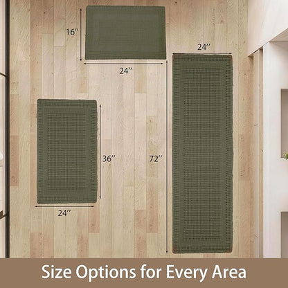 Waffle Bath Mat Non Slip, Boho Bathroom Rug, Super Absorbent Quick Dry Bathroom Mat, Soft Farmhouse Bath Rug with Tassels, Small Washable Shower Mats for Floor 24"x36", Square Olive Green