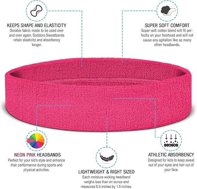 Suddora Toddlers Headbands, Sports Sweatbands for Kids, Non-Slip and Lightweight Fabric Bands for Youth Basketball, Soccer, and Tennis, Moisture-Wicking Bands for Cosplay & Costumes