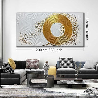 Minimalist Wall Art for Living Room White and Gold Abstract Oil Painting Wall Decor for Office Huge Wall Art for Hotel Size 40 x 80 Inch
