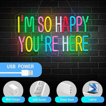 I'm So Happy You're Here Neon Sign for Wall Décor Dimmable LED Neon Light USB Powered Neon Art Signs Decor