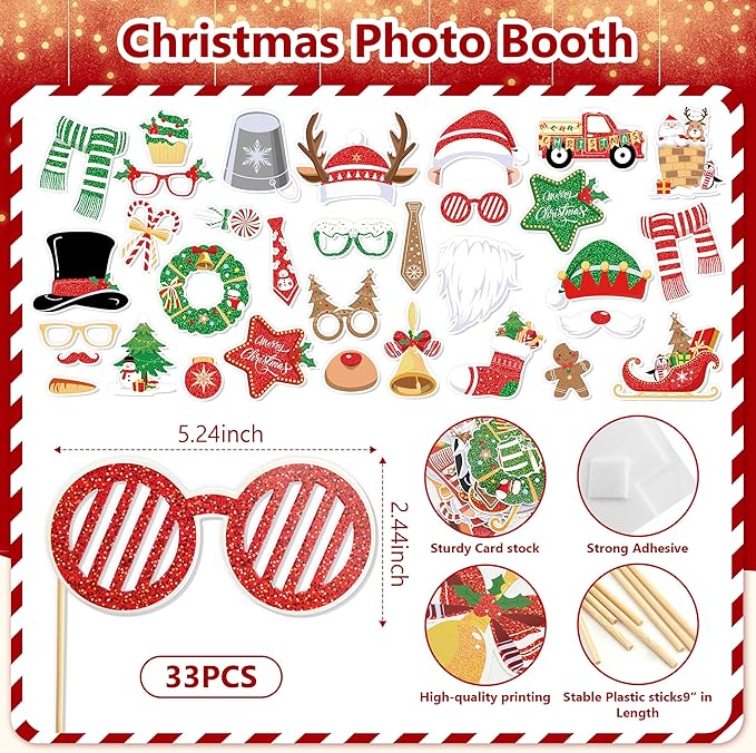 fiintrwa Christmas Headband Beads Necklace Hair Hoop Eyewear Eyeglass Santa Hat Photo Props for Xmas Party Decoration Supplie