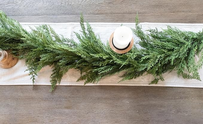 Real Touch Cedar Garland Artificial Realistic, Faux Cedar Garland Realistic, Realistic Christmas Garland for Mantle, Stairs, Table, Real Touch Garlands Fireplace (Extra Full, 6 Foot)