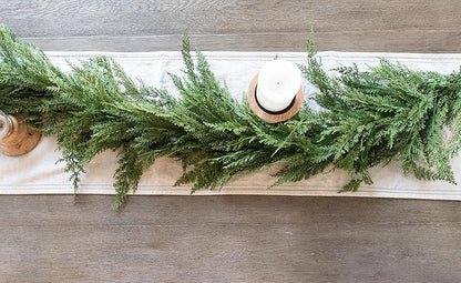 Real Touch Cedar Garland Artificial Realistic, Faux Cedar Garland Realistic, Realistic Christmas Garland for Mantle, Stairs, Table, Real Touch Garlands Fireplace (Extra Full, 6 Foot)