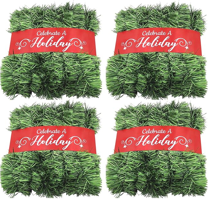 50 Foot Garland for Christmas Decorations - Non-Lit Soft Green Holiday Decor for Outdoor or Indoor Use - Premium Quality Home Garden Artificial Greenery, or Wedding Party Decorations (4, 50 FT)
