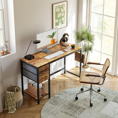 CubiCubi Computer Desk with 2 Drawers, 47 Inch Small Home Office Desk with Storage Study Writing Table, Rustic Brown