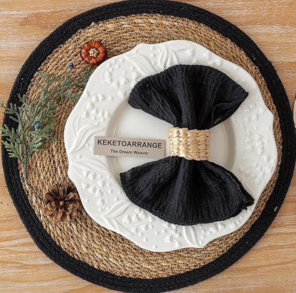 Cheesecloth Napkins 17x17 Inches Cloth Napkins Reusable Washable Handmade for Lunch Dinner Wedding Baby Shower Bridal Shower Party Rustic Boho Decorations Bulk Set of 10 Black