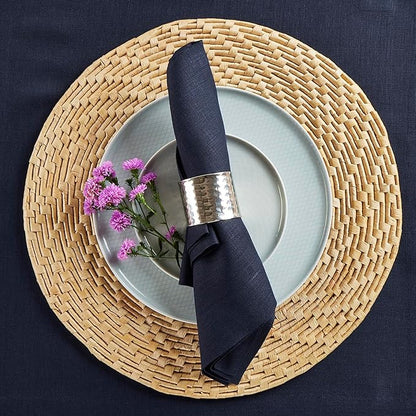 Solino Home Navy Blue Linen Napkins Set of 4 - 100% Pure Linen Dinner Napkins 20 x 20 Inch for Fall, Autumn, Christmas, Holiday, Winter, New Year - Fete
