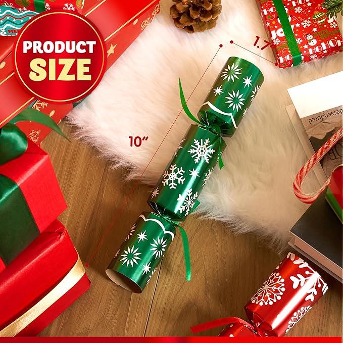 JOYIN 10 Pack Christmas Non-Snap Party Favor, Red & Green Snowflake Table Favor Includes Party Hat, Jokes & Gifts, Christmas Table Decorations for Holiday Dinner Traditions Party Supplies