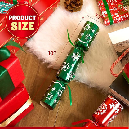 JOYIN 10 Pack Christmas Non-Snap Party Favor, Red & Green Snowflake Table Favor Includes Party Hat, Jokes & Gifts, Christmas Table Decorations for Holiday Dinner Traditions Party Supplies