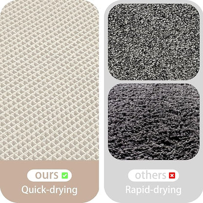 Waffle Runner Rug Non Slip, Boho Bath Mat, Super Absorbent Quick Dry Long Bath Runner Bathroom, Soft Farmhouse Bath Rug with Tassels, Washable Shower Mats for Floor 24"x72", Square Cream