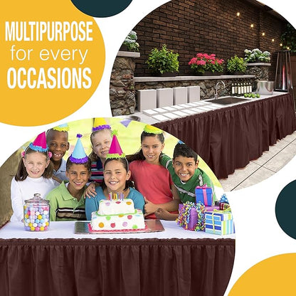 Exquisite Ruffle Table Skirt Brown 12 Pack 14 Ft Long Table Skirts for Rectangle Tables 6ft Plus or Round Tables Skirts with Adhesive Strip for Gender Reveal Decor & Happy Birthday Parties