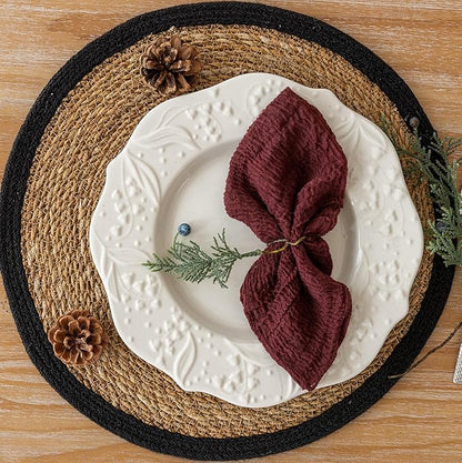 Cheesecloth Napkins 17x17 Inches Cloth Napkins Reusable Washable Handmade for Lunch Dinner Wedding Baby Bridal Shower Party Rustic Boho Decorations Bulk Set of 6 Burgundy