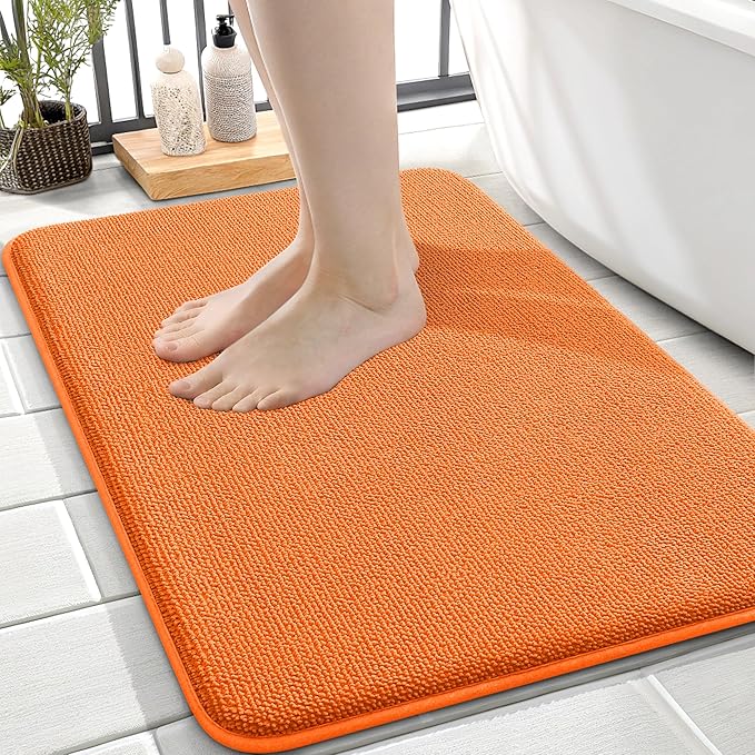 OLANLY Thick Memory Foam Bath Mat Rug 24x16, Extra Soft Absorbent Bathroom Rug, Quick Dry Bath Mats, Non-Slip, Machine Washable Carpet for Bathroom, Tub and Shower, Home Decor Accessories, Orange