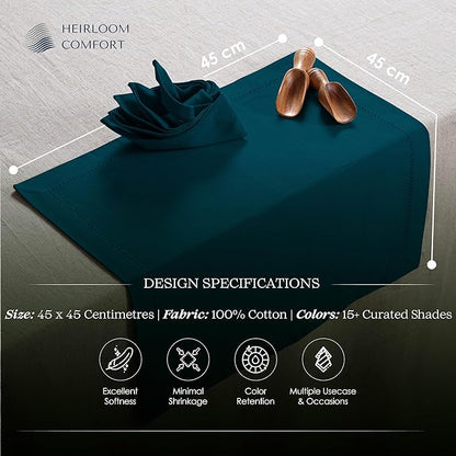 Teal Green Cloth Napkins 18x18 Inch - 12 Pack - 100% Cotton, Absorbent, Soft, Durable, Reusable, Washable - Hemstitch Mitered Edges - Ideal for Weddings, Parties, Gifts, Everyday Use