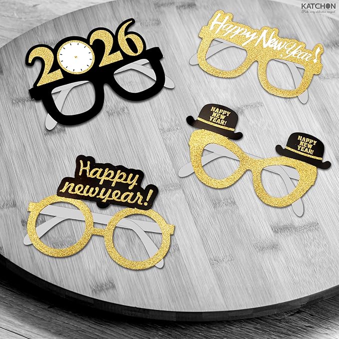 KatchOn, 2026 Glasses New Year Eve - Pack of 12 | Happy New Year Eyeglasses 2026 for New Years Eve Party Supplies 2026 | NYE Party Glasses | Happy New Years Decorations 2026 | NYE Sunglasses 2026