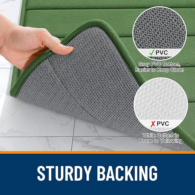 OLANLY Memory Foam Bath Mat 30x20, Super Soft Absorbent Bathroom Rugs, Quick Dry, Machine Washable Shower Floor Rugs, Bathmat Carpet, Bathroom Home Decor Accessories, Olive Green