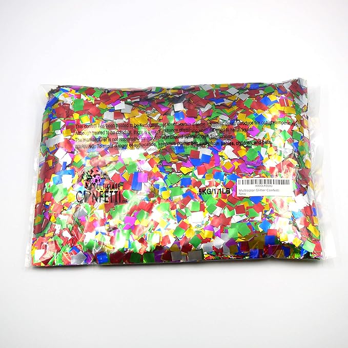 Ultimate Confetti, Fluttering Multicolor Mylar Shiny Foil Metallic Confetti Squares - Lightweight and Slow-Falling Party Confetti for Cannon and Launcher Use - Best for Celebrations - 1 lb, 16 oz