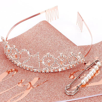 CIEHER Rose Gold 21st Birthday Sash, Tiara and Decorations - Elegant 21 Year Old Birthday Gift Set