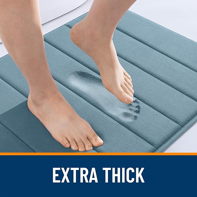 OLANLY Memory Foam Long Bathroom Rugs Runner 47x17, Super Soft Absorbent Bath Mat, Quick Dry, Machine Washable Shower Floor Rugs, Bathmat Carpet, Bathroom Home Decor Accessories, Airy Blue