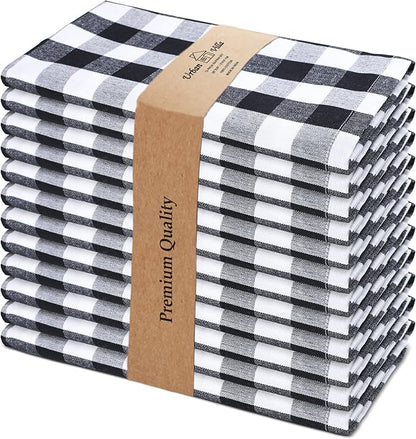Urban Villa Cloth Napkins Set of 12 20x20 Inches 100% Cotton Napkins Cloth Washable Durable Reusable Absorbent Table Dinner Napkins Cloth for Hotel Lunch Restaurant Weddings Parties-Black white Checks