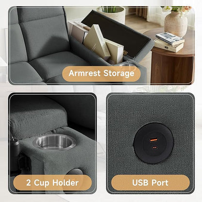 66" Multi-Functional Pull-Out Sofa Bed with Hidden Side Table, Storage Armrests, Built-in Charging Port, Spring Mattress, Solid Wood Frame – Ideal for Small Spaces, Easy Assembly