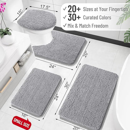 OLANLY Long Bathroom Runner Rug 59x24, Extra Soft Absorbent Chenille Bath Rugs, Rubber Backing Quick Dry, Machine Washable Bath Mats for Bathroom Floor, Tub and Shower, Home Decor Accessories, Grey