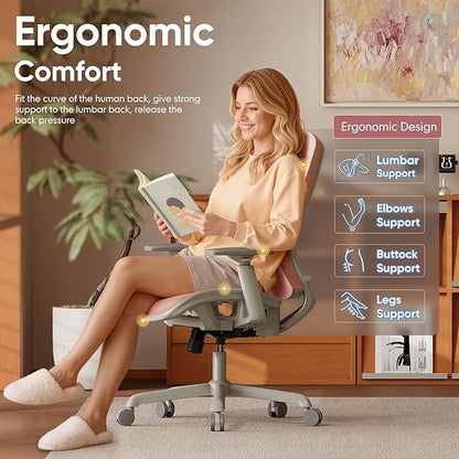 ELABEST Mesh Office Chair,Ergonomic Computer Desk Chair,Sturdy Task Chair- Adjustable Lumbar Support & Armrests,Tilt Function,Comfort Wide Seat,Swivel Home Office Chair