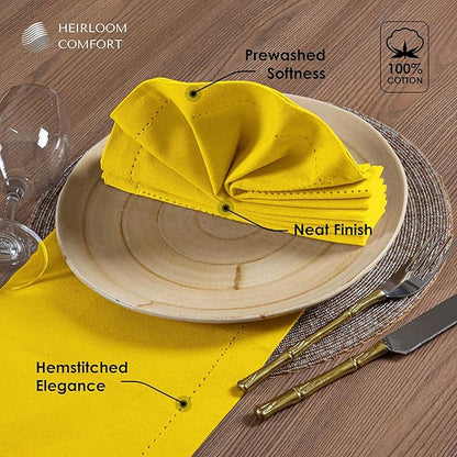 Lemon Yellow Cloth Napkins 18"x18", Set of 6 - Soft, Absorbent, Reusable, Washable - Elegant Hemstitch Mitered Edges - 100% Cotton Dinner Napkin for Birthday Parties, Spring, Summer
