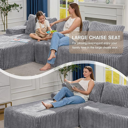 Hobestluk Modular Sectional Sofa Couches L-Shape Couch 3 Seat Modular Sofa Memory Foam Sectional Couches for Living Room, Cloud Couch with Oversized Chaise (108" Left Facing Chaise)