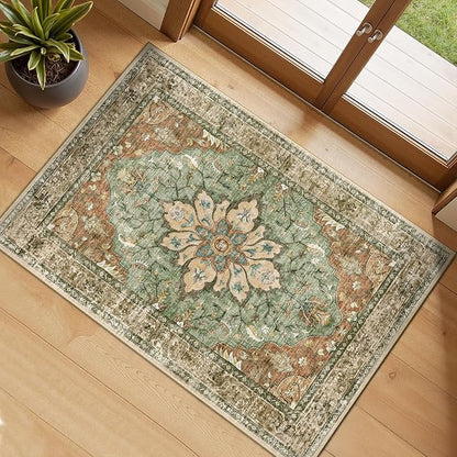 Area Rugs 2'x3' Kitchen Rugs Entry Rug Small Rugs for Entryway Kitchen Bathroom Door Mat Indoor Entrance,Washable Non Slip, Brick Red Rust Neutral Brown Burnt Orange Green
