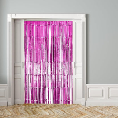 2 Pack Pink Fringe Backdrop, Pink Tinsel Backdrop Curtains, Decorations for Baby Showers, Birthday, Holidays, Parties & More