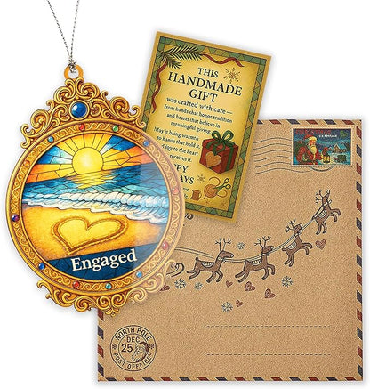 Engaged Ornament 2025 – Beach Sunset Heart Design - Engagement Gift Keepsake for Bride and Groom – Beach Engagement Decor- White Elephant Gifts - Xmas Tree Funny Decoration Mirror