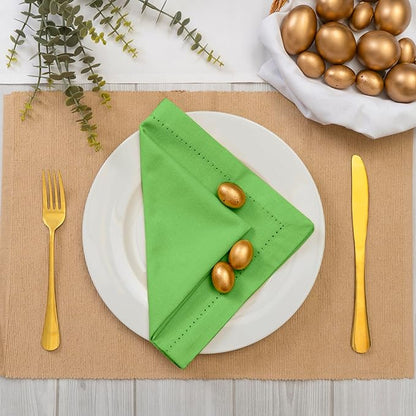 Blue Needles Set of 12 Hemstitch Linen Napkins 100% Cotton Apple Green Cloth Dinner Napkins 18x18 inches, Soft, Reusable, Absorbent, Washable, Ideal for Fall Thanksgiving Events Parties & Everyday Use